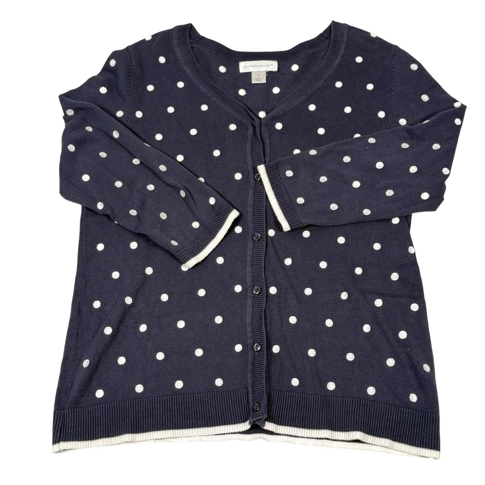Christopher‎ & Banks Sweater Womens Medium Navy Polka Dot Embroidered Cardigan